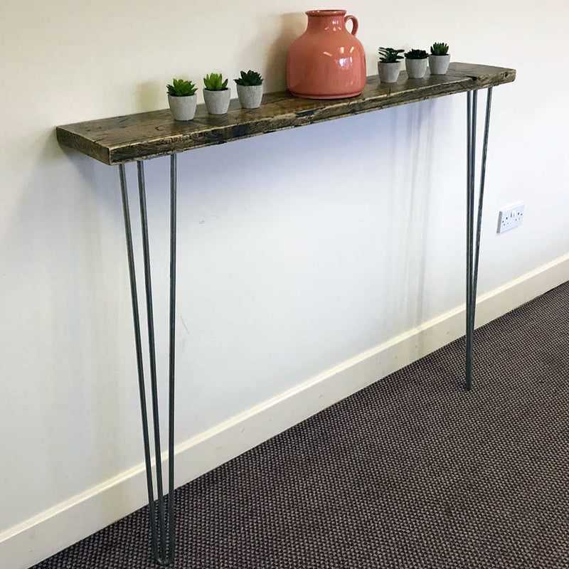 Narrow Console Table With Hairpin Legs, Wooden Rustic Hallway Table,  Radiator Shelf / Cover, Free Delivery 