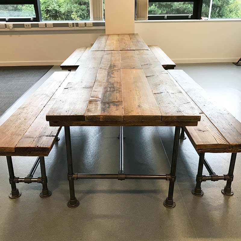 industrial style dining table and benches